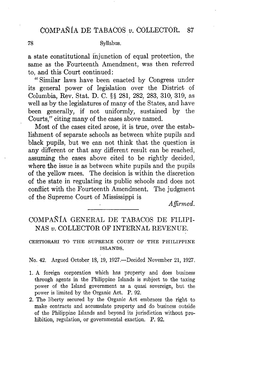 Gong Lum v. Rice, 21 November 1927