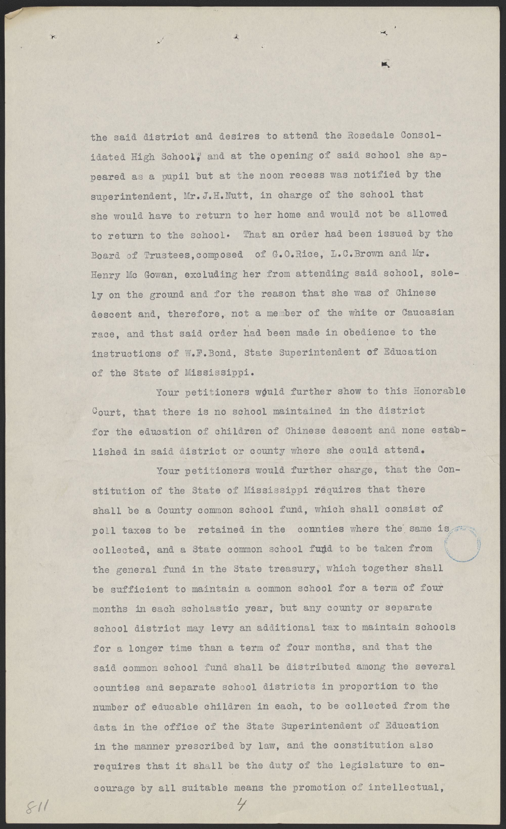 Bolivar Circuit Court petition, demurrer, and judgment, 29 September 1924 – 5 November 1924