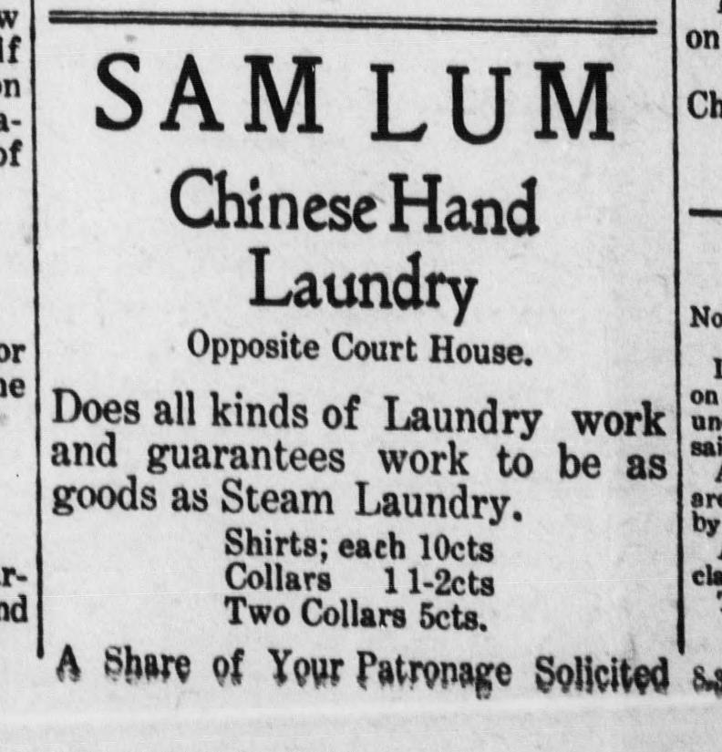 Sam Lum advertises laundry services, 27 September 1912