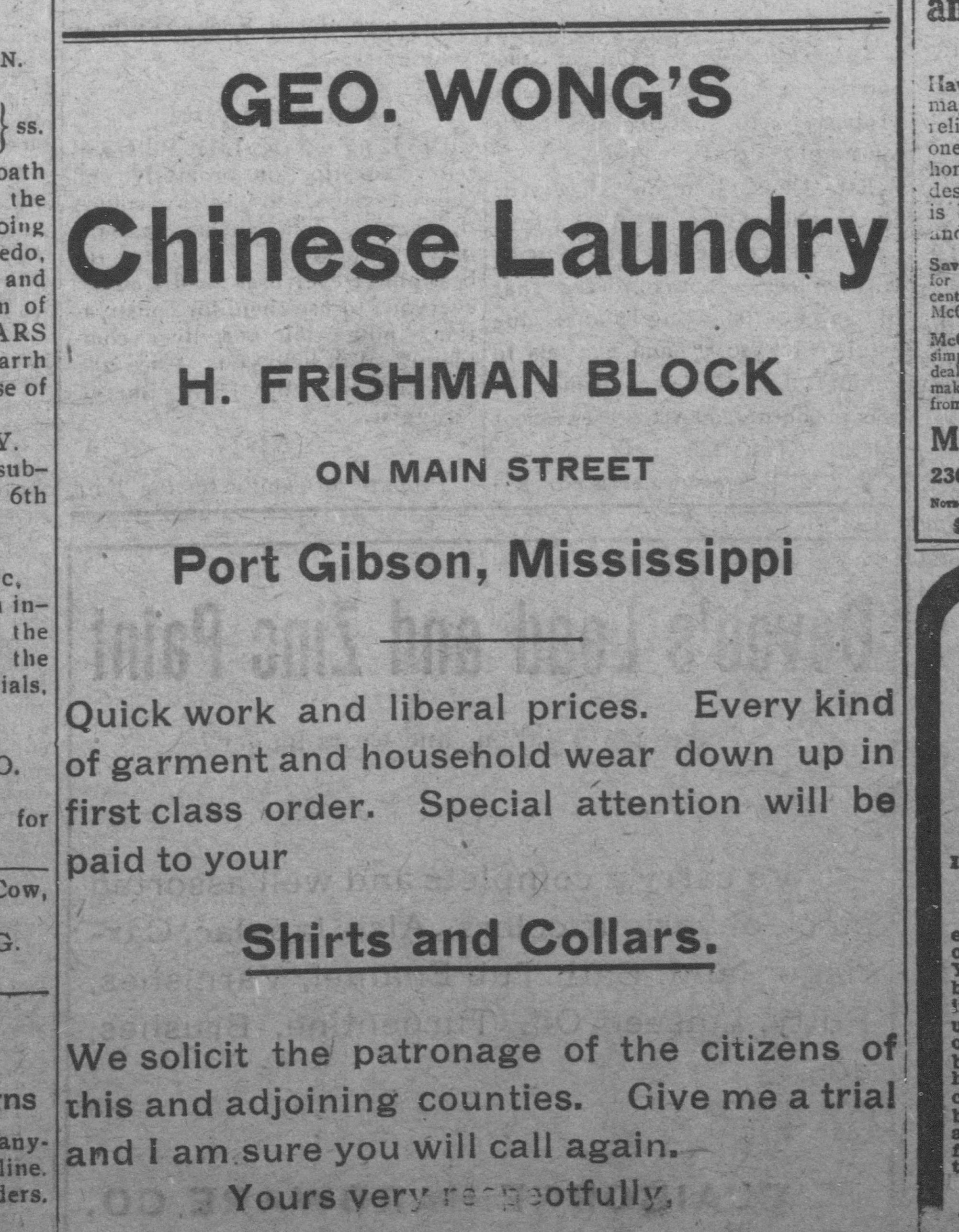 Geo Wong advertises laundry services, 22 May 1913